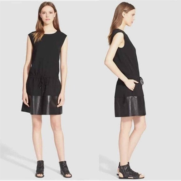 Vince Dresses & Skirts - Vince Leather Contrast Band Black Dress